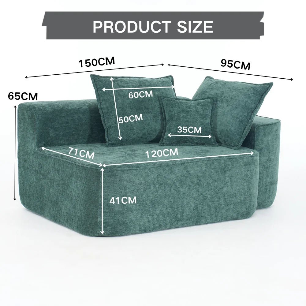 Bequemes graues 2-Personen-Sofa, keine Montage erforderlich – weiche gepolsterte Couch mit seitlichen Aufbewahrungstaschen für Wohnzimmer und Schlafzimmer – Detail 19