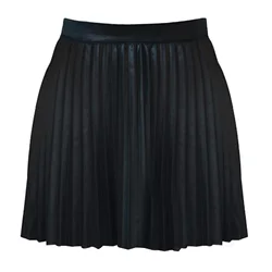 2022NEW Women High Waist Pleated Skirt Fashion Autumn New Solid Color Faux Leather A-Line Short Skirts Lady Elastic Waist Mini