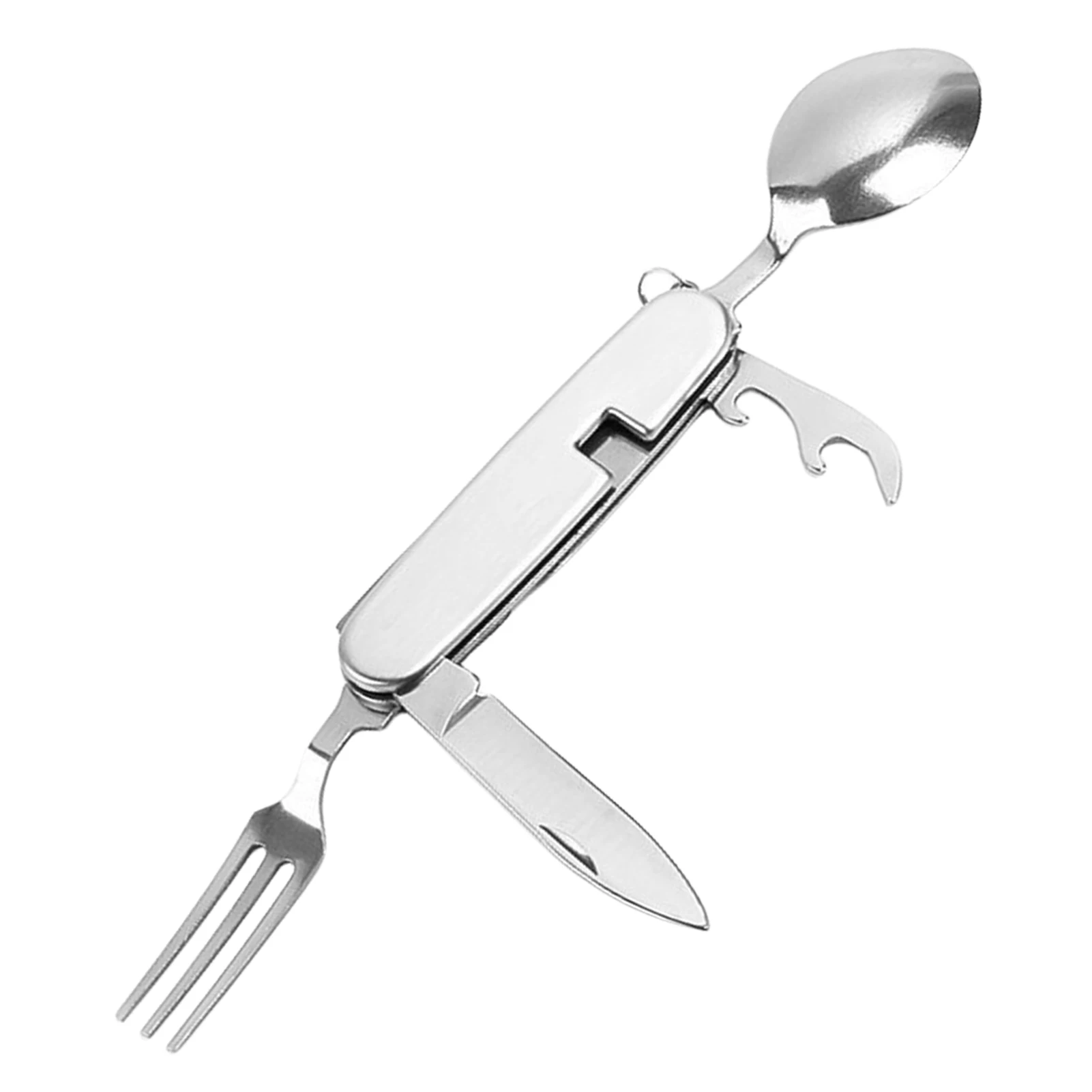 Outdoor Tableware Set 4 in 1 Foldable Camping Cutlery Spoon Fork Knife Bottle Opener