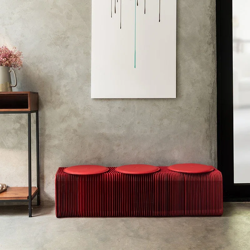 Folding and Telescopic Low Stool, Can Bear 900 Kg, Stylish Long Bench for Living Room, Home and Restaurant, Free Leather Cushion