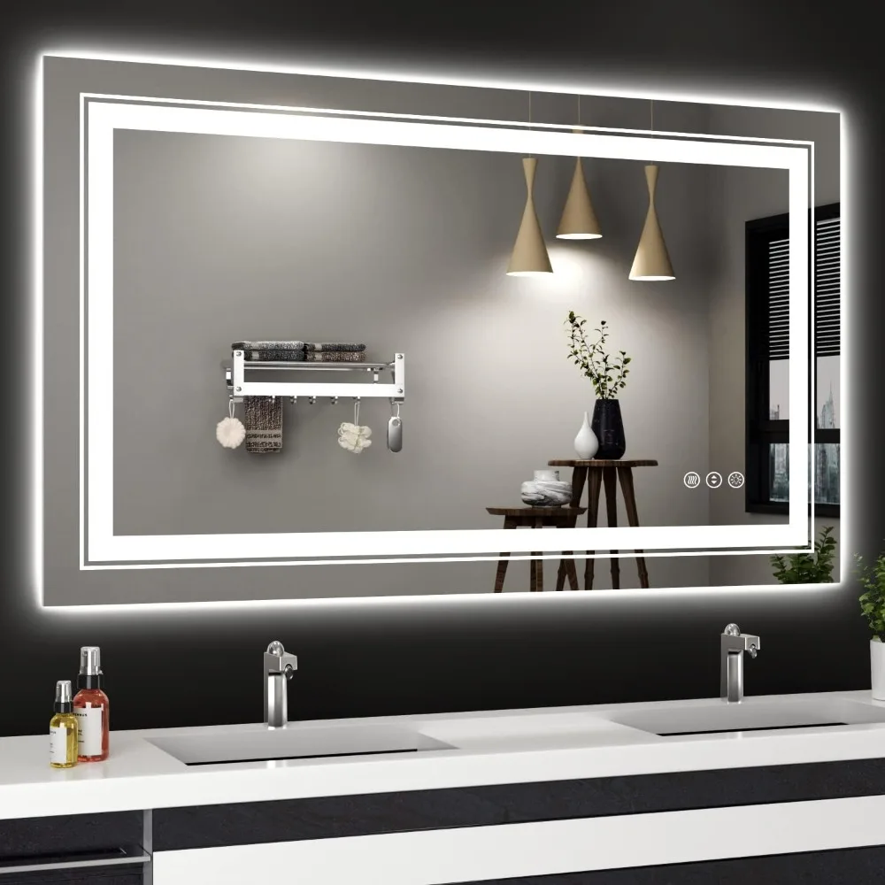 

Mirror Bathroom Mirror With Backlight Makeup Mirrors Stepless Dimming Horizontal/vertical Hanging Led Light the Wall Miror Home