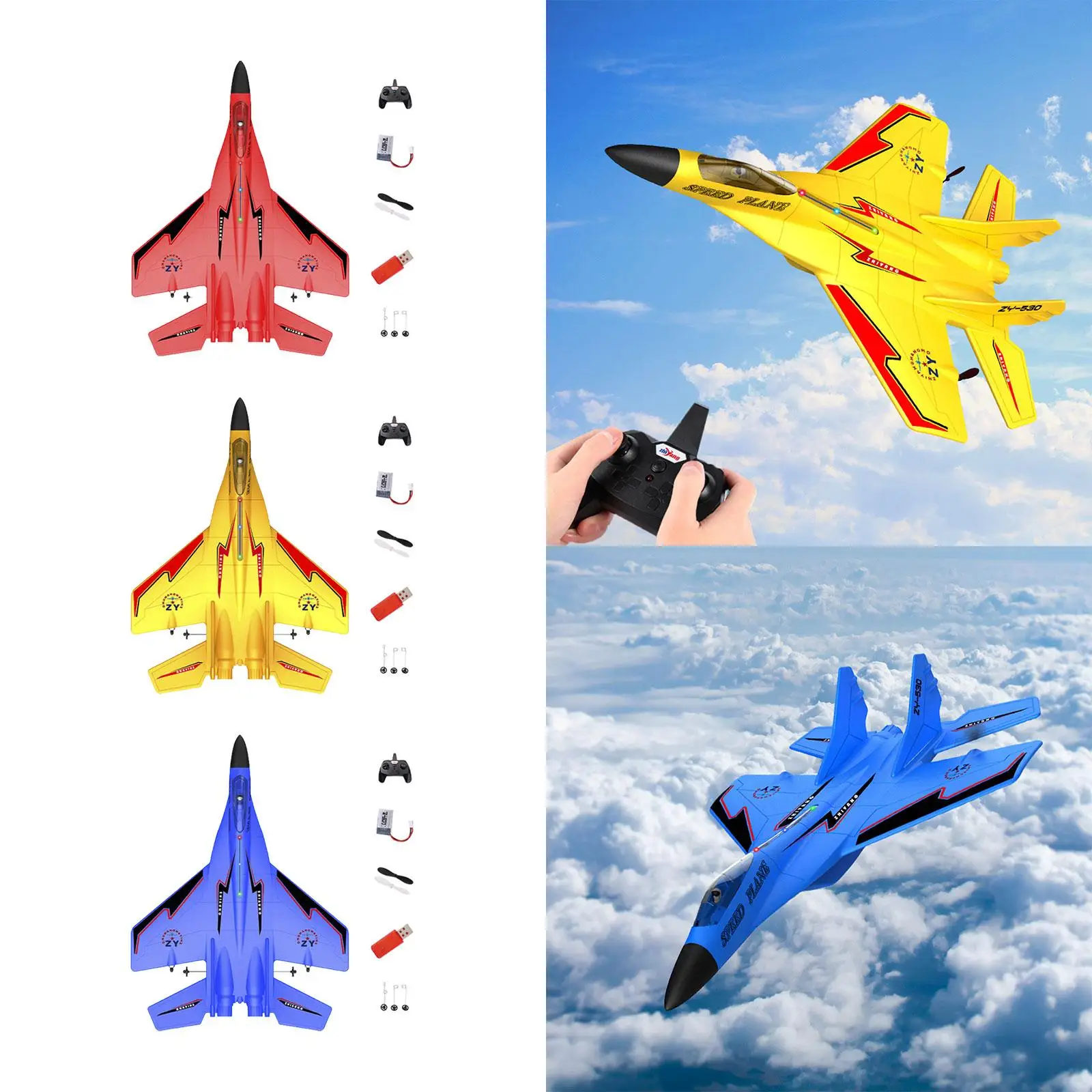 2CH RC Plane Anti Collision Outdoor Flying Toys Ready to Go with Colorful Lights RC Airplane for Girls Boys Holiday Present