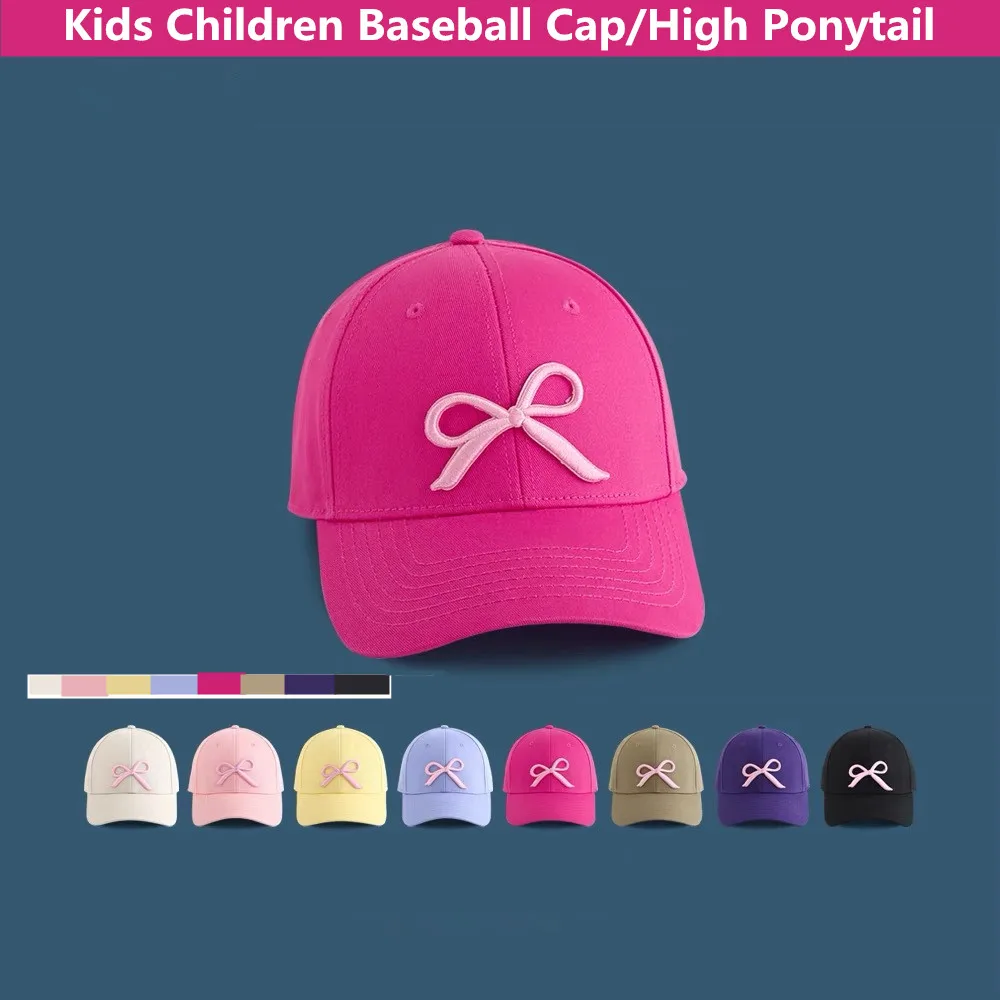

Новинка 2024, Детские Солнцезащитные шляпы от солнца, детская бейсболка для девочек, летняя кепка с высоким хвостом и завязкой, бейсболка с пустым хвостом и бантом с вышивкой