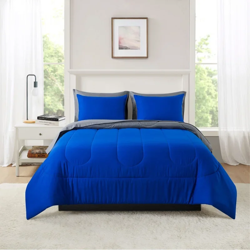 

Mainstays Blue Reversible 7-Piece Bed in a Bag Comforter Set with Sheets, Full