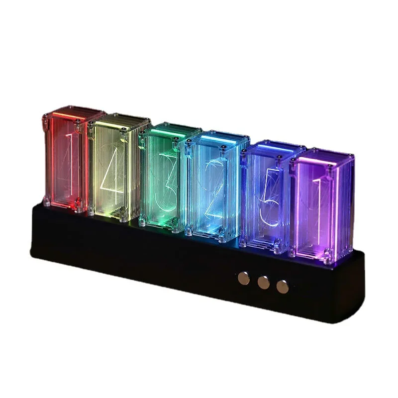 

Personality RGB Pseudo Glow Tube Clock LED Retro Technology Sense Table Clock Sitting Room Clocks Luxury Creative Decoration