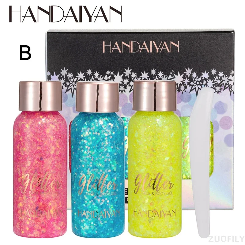 3 Colors/set Multifunctional Eye Glitter Cream Nail Hair Body Face Glitter Gel Flash Loose Sequins Cream Festival Glitter Deco 4