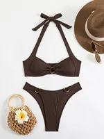 Sexy Micro Bikini 2025 Women Halter Metal Ring Linked Push Up Micro Swimwear Brazilian Summer Bathing Suit Swimsuit Beachwear