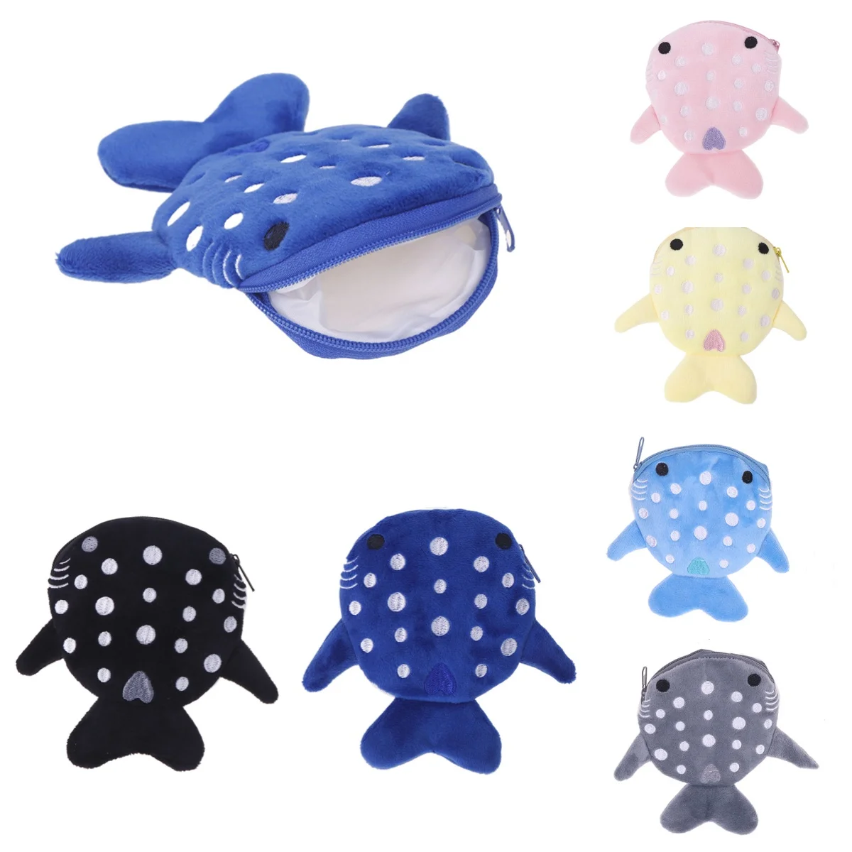 1PC Cartoon Cute Plush Shark Coin Purse Plush Animal Wallet For Women Kids Zipper Coin Bag Pouch Earphone Key Money Storage Bag