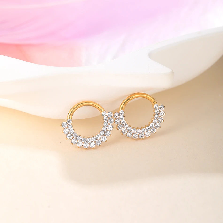 Titanium 16G CZ Hinged Clicker Segment Hoop Ring 8mm CZ Daith Earring Cartilage Conch Tragus Septum Nose Piercing Jewelry 1/5PCS hoop earrings,piercing jewelry,body piercing jewelry,body jewelry,ear piercing jewelry,body piercing earrings
