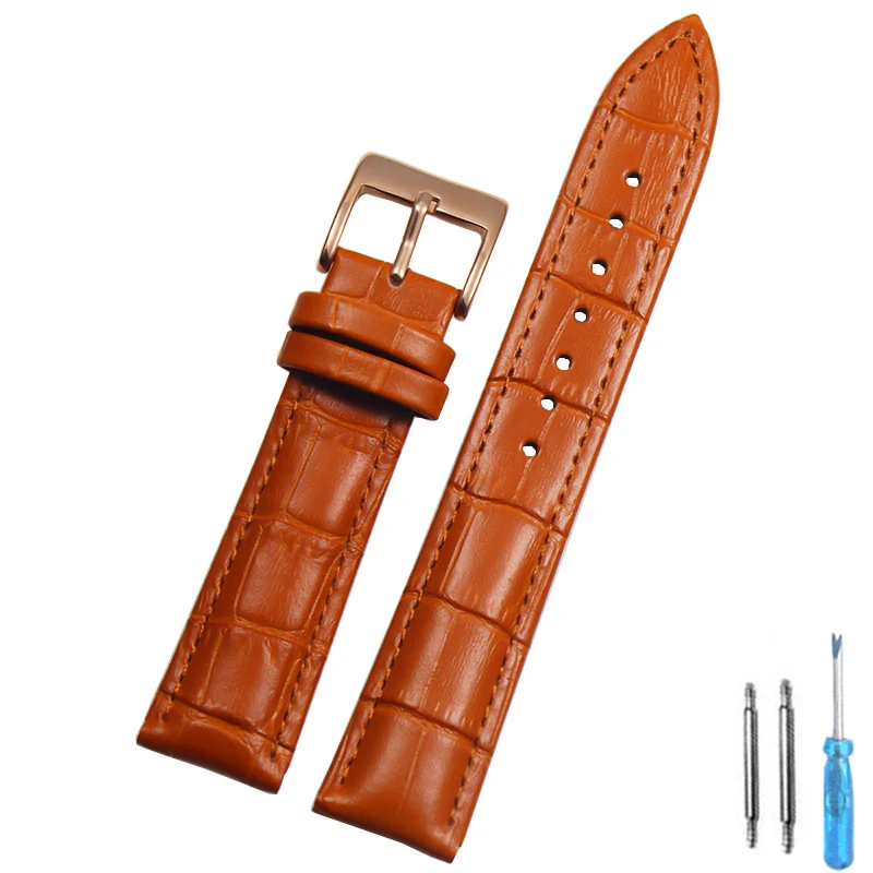 Premium Genuine Leather Watch Strap with Steel Buckle - Includes Tool