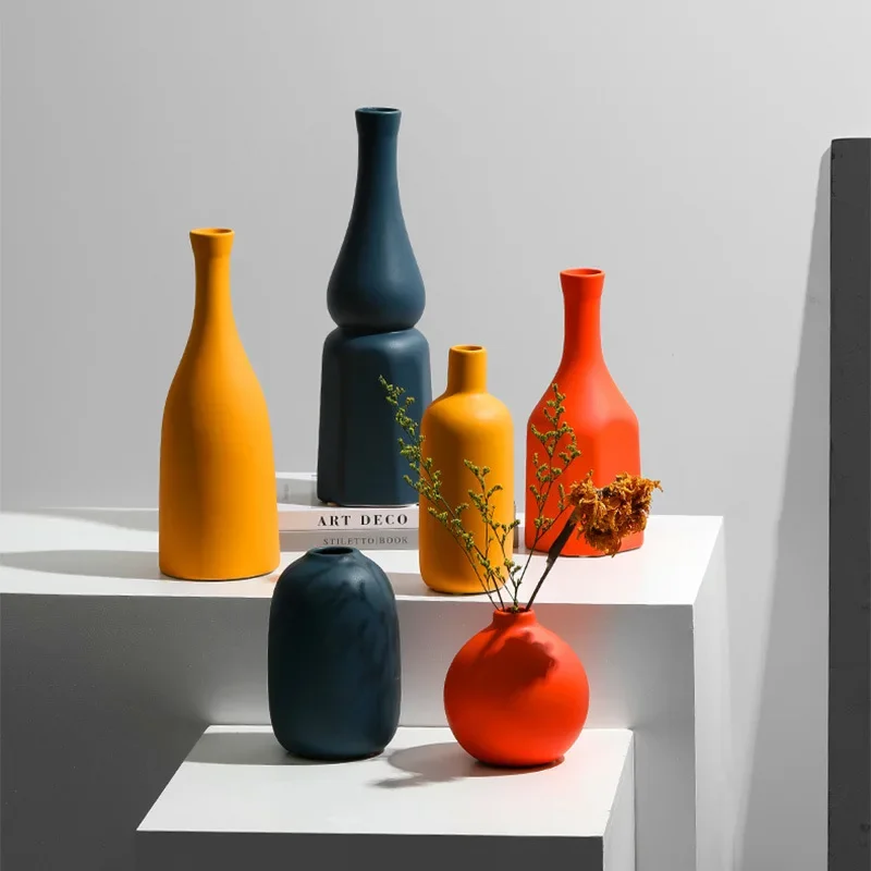 Orange Yellow Blue Nordic Ceramic Dried Flower Vase Decoration Guest Restaurant Ornaments Home Decoration accessories gift 3