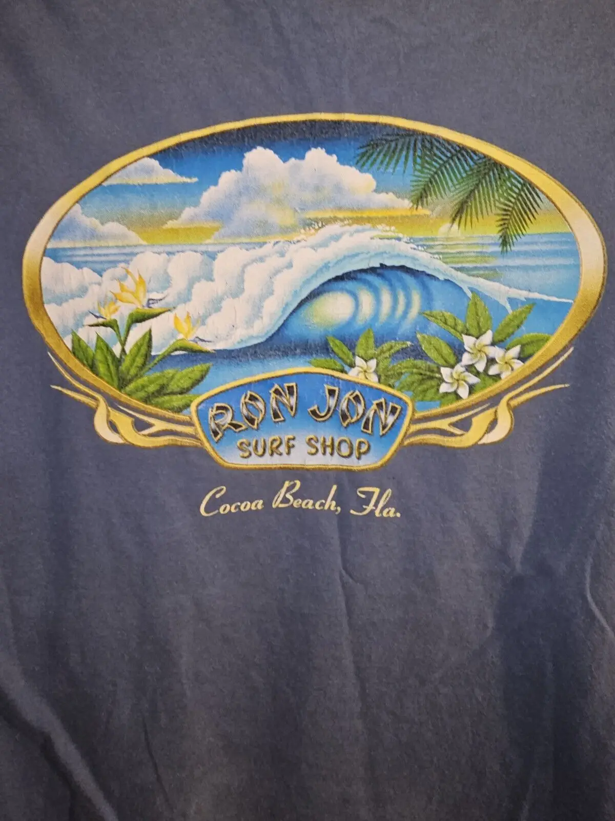 Vintage Ron Jon Surf Shop Cocoa Beach Fl Large Mens Blue Graphic Logo Tshirt Maniche Lunghe