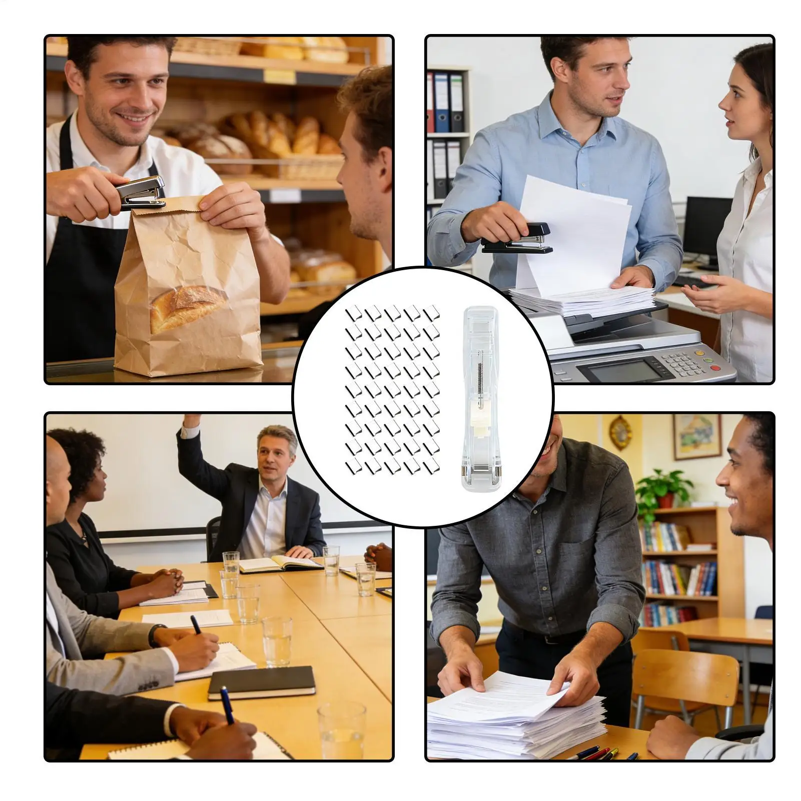 푸시 페이퍼 클립 디스펜서가 있는 휴대용 여행용 스테이플러 문서용 재사용 가능한 바인더 클립 스테이플러 가정 학교 사무실 교실용