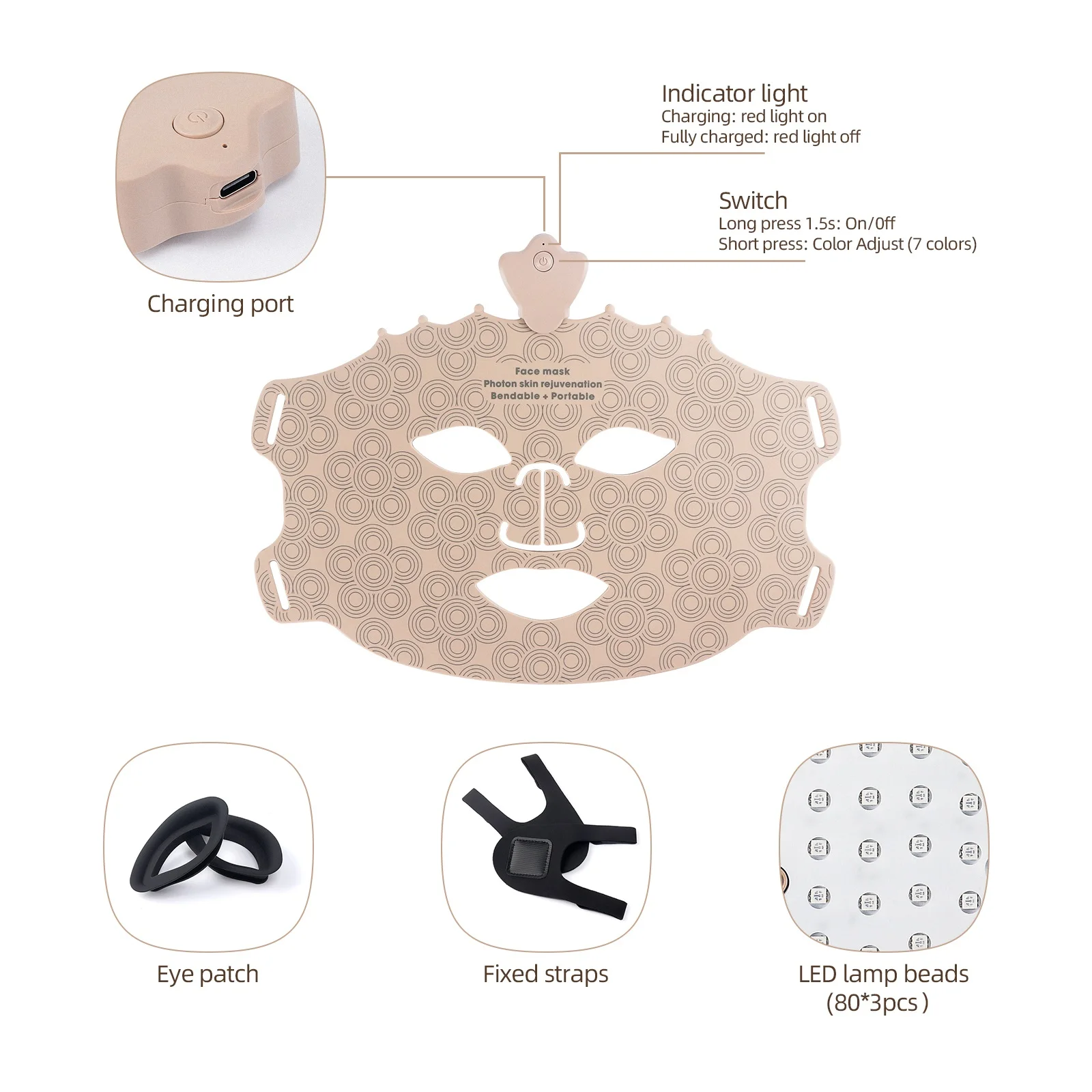 LED face mask 7 Colors For Skin Rejuvenation Anti Acne Pore