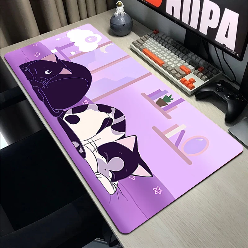 

Large Cat Computer Mousepad Kawaii Cute Game Mouse Pad Gaming Office Non-Slip HD Print 90x40cm Laptop Table Mat Laptop Carpet XL