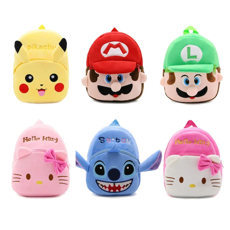 Sac à dos en peluche Anime pour enfants, Super Mario, Pokemon, Hello Kitty, Pikachu, Luigi, Stitch, jouet en peluche de dessin animé mignon, sac d'école, cadeaux