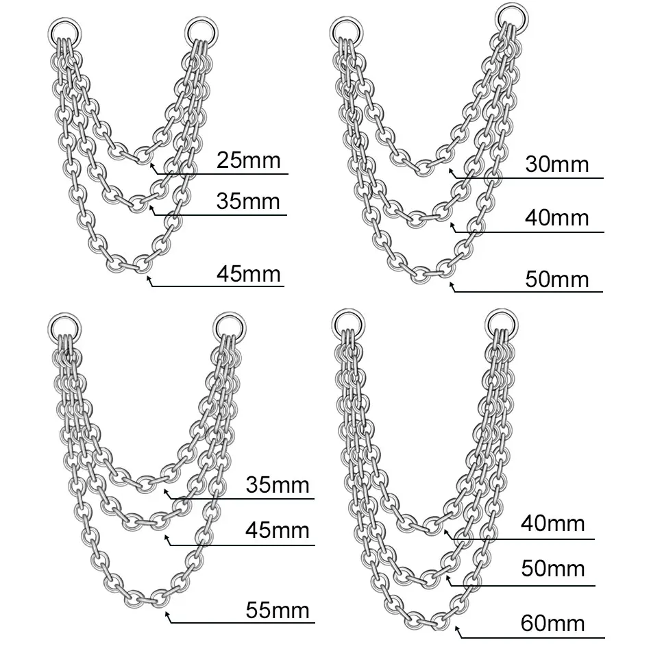 1/5PCS Titan Doppel Kette für Nase Labret Schmuck 25-50mm Industrielle Helix Piercing Ohr Studs nasenloch Kette Frauen DIY Schmuck – Detail 6