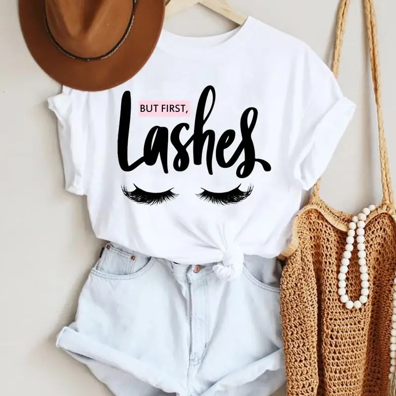 

Beautiful Lashes Print women t shirt 2022 summer white Tops female t-shirt Eye friends gift Kawaii Clothing Ladies tee shirt