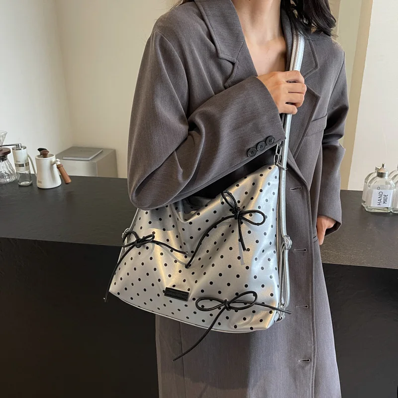 Korean Version of Polka Dot Bow Backpack Women's 2024 New Fashion Trend Multi-purpose Backpack 4