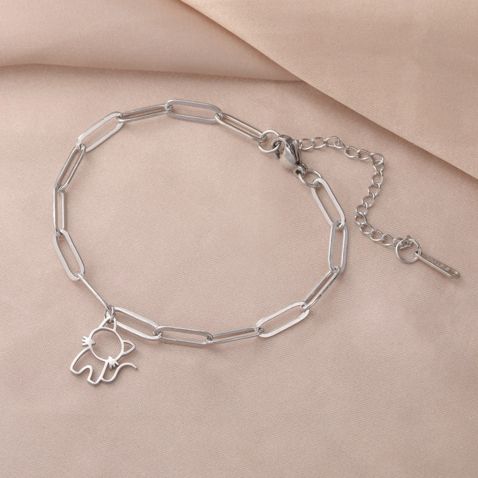 Trendy Cat Kitten Charm Bracelet for Women Stainless Steel Asymmetric Chain Bracelets - PeticaDeals