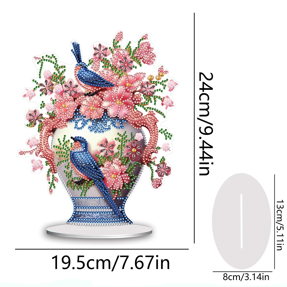 Diamond Painting Set Acrylic Bird Flower Vase Handmade 5D DIY Diamond Art Tabletop Decorations Tabletop Ornaments Kit For Home Decor