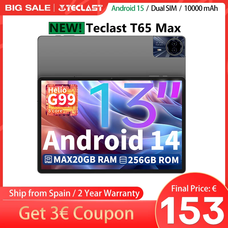 Teclast T65 Max 13 Inch Mtk Helio G99 Mt6789 Android 14 Tablet