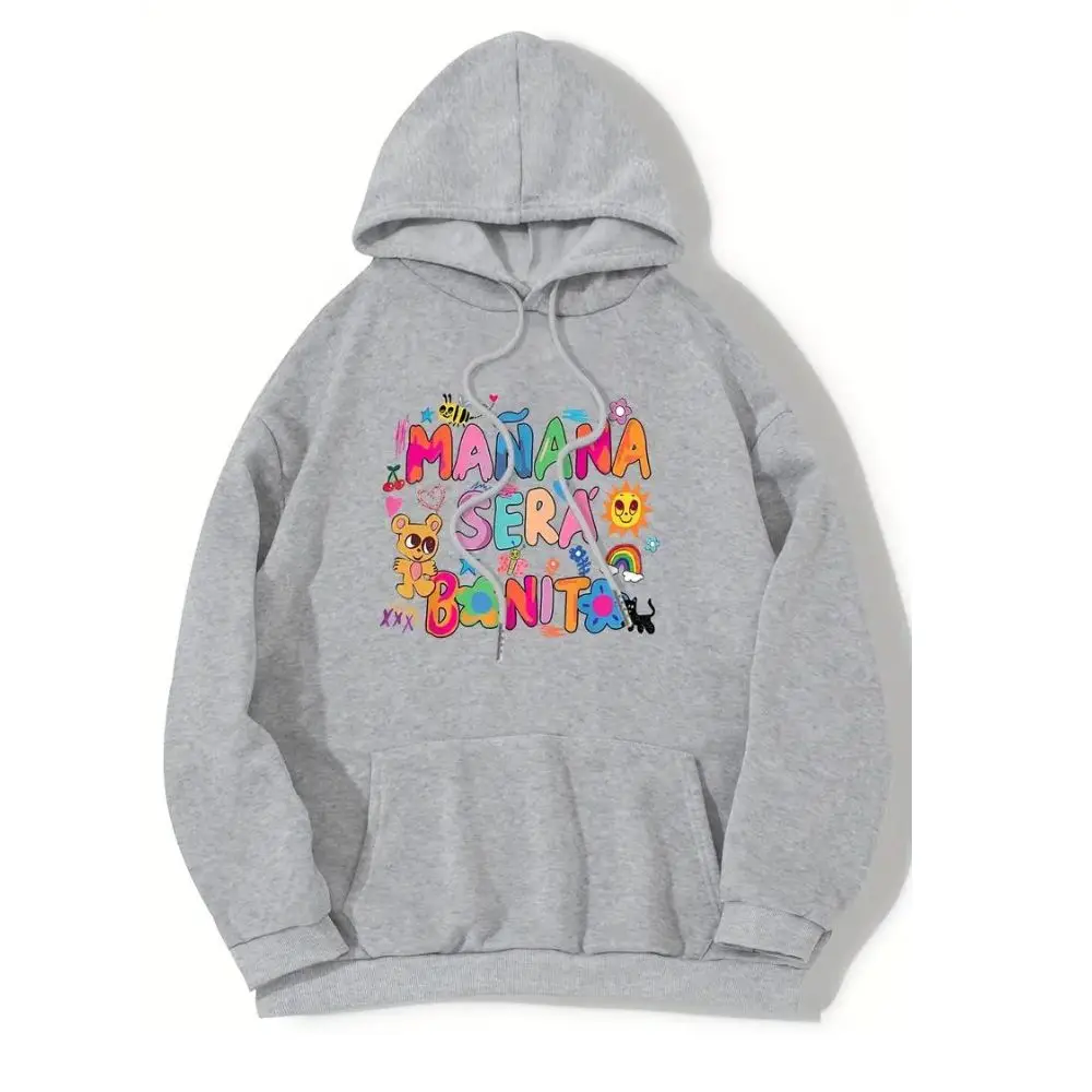 Cartoon Letter Print Cotton y2k Long Sleeve Hoodie Kangaroo Pocket Hoodie Casual Hoodies Sweatshirt Women's Clothing