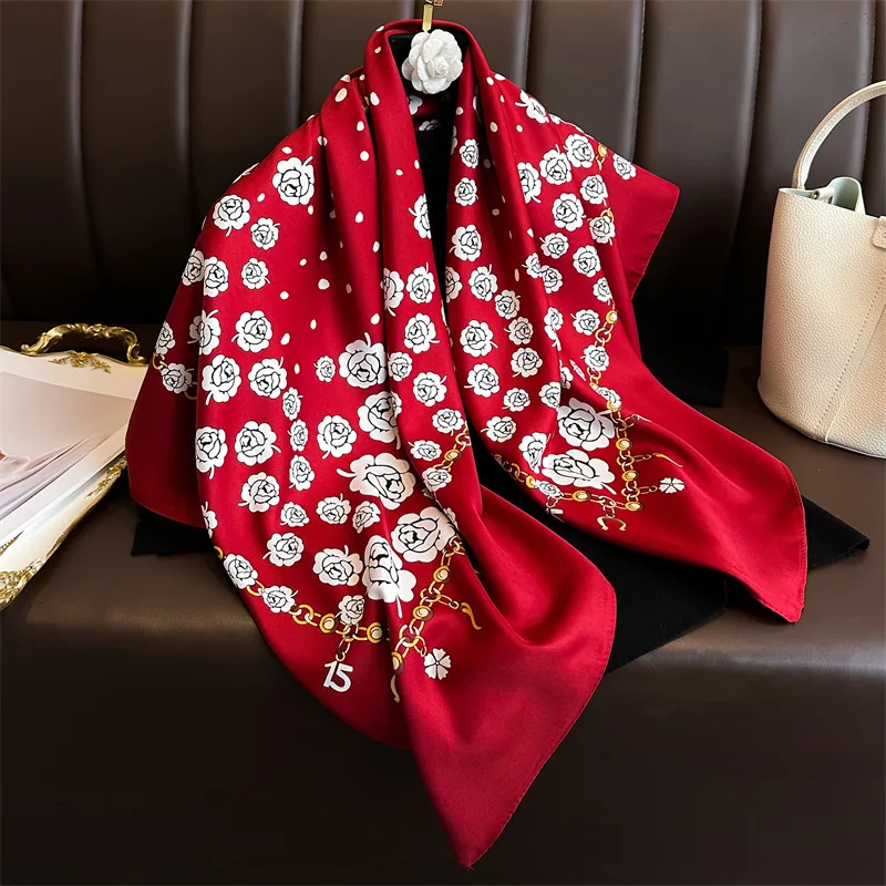 Retro Rosenmuster Quadratischer Schal Damen Seidenschals Bandanas Luxus Strandtuch Wickeltücher Eleganter Hijab Halstuch Hohe Qualität – Detail 17