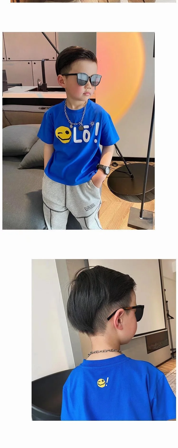 Children's Round Neck New Temperament Summer T-shirt Five-point Sleeve Simple Trend All-match Korean Style Children's Clothing Tops Boys Girls
