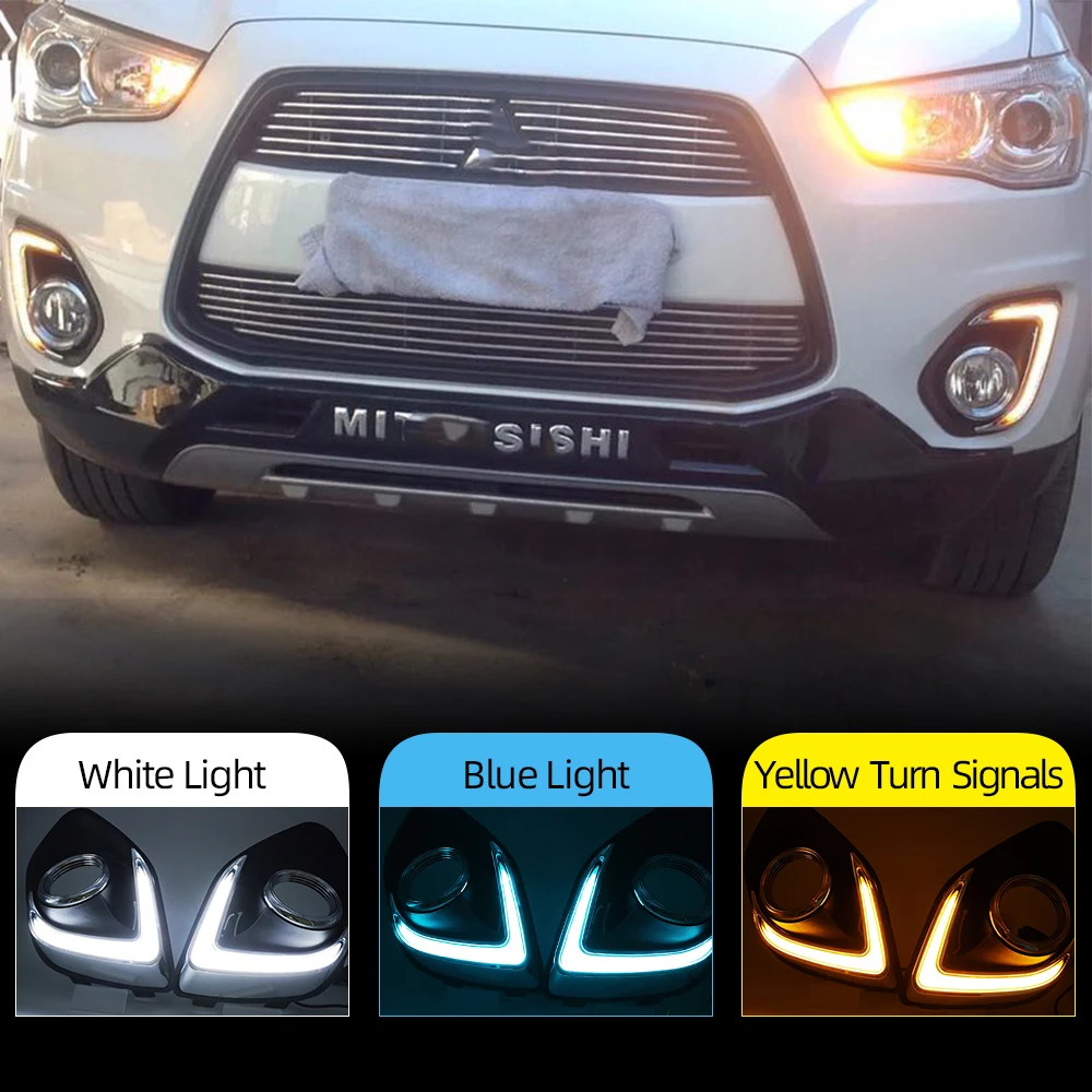 1 Set For Mitsubishi ASX 2013 2014 2015 LED DRL COB Daytime Running Lights  Daylight Waterproof Fog Head Lamp with Signal