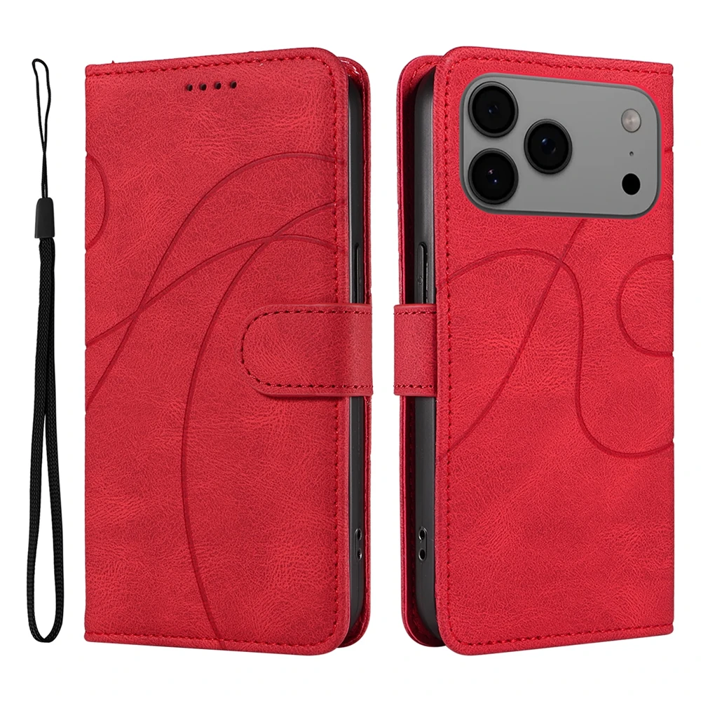Magnetic Leather Wallet Flip Case - Premium Shockproof Phone Cover with Curve Line Design