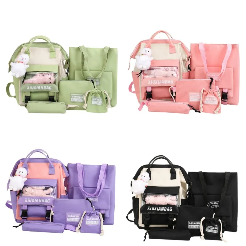 

Five-piece Schoolbag Set for Primary and Secondary School Students Large-capacity Campus Girls' Backpack Suit Bag Shoulder Bag