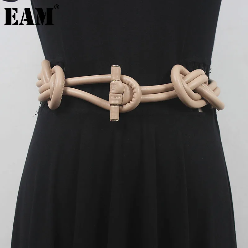 

[EAM] Pu Leather Camel Knot Irregular Bandage Belt Personality Women New Fashion Tide All-match Spring Autumn 2023 1DF8739