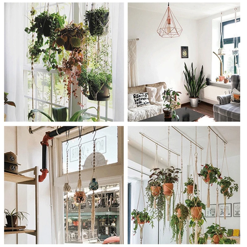 Gardening Green Plant Hanging Basket Cotton Rope Hanger Flower Pot Handmade Macrame Pot Pocket Wall Boho Courtyard Home Decor plant hanger,flower pot