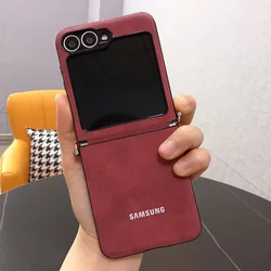 Luxury Sheepskin Matte Phone Case with Lanyard and Hinge Protection for Galaxy Z Flip7FE (Red(Only Case))