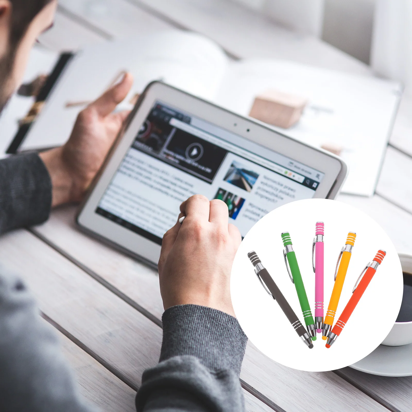 

5 Pcs 2 in 1 Multicolor Touch Screen Ballpoint Pen Stylus Active Plastic Multifunctional Pens