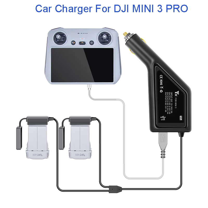 

Автомобильное зарядное устройство 3 в 1 для DJI Mini 3 Pro, быстрая зарядка, USB двойное автомобильное зарядное устройство, адаптер для DJI RC контроллера, аксессуары
