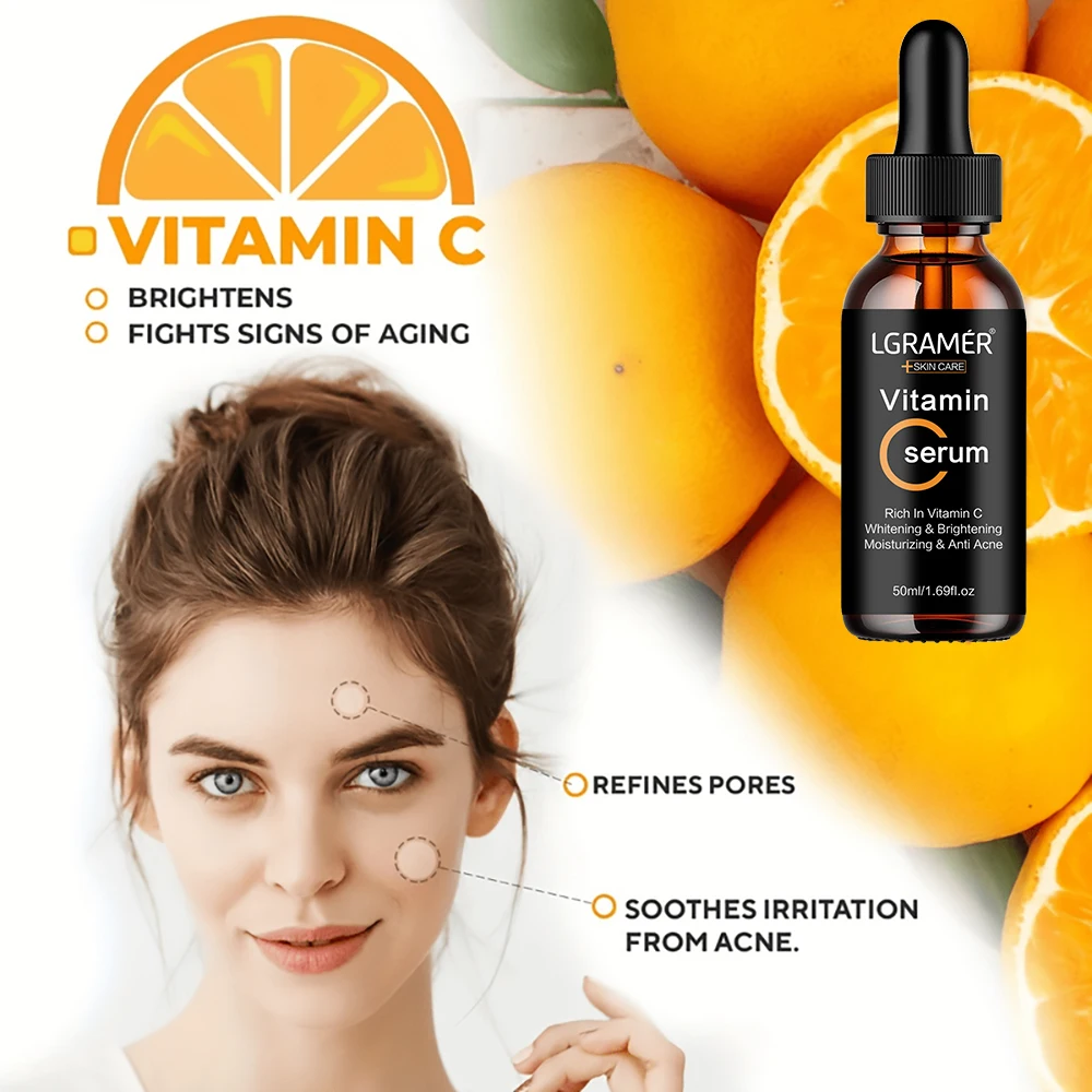 Vitamin C Facial Essence Contains Hyaluronic Acid Dark Spot Remover Moisturizing Repair Anti-aging Essence Facial Skin Care 50ml 4