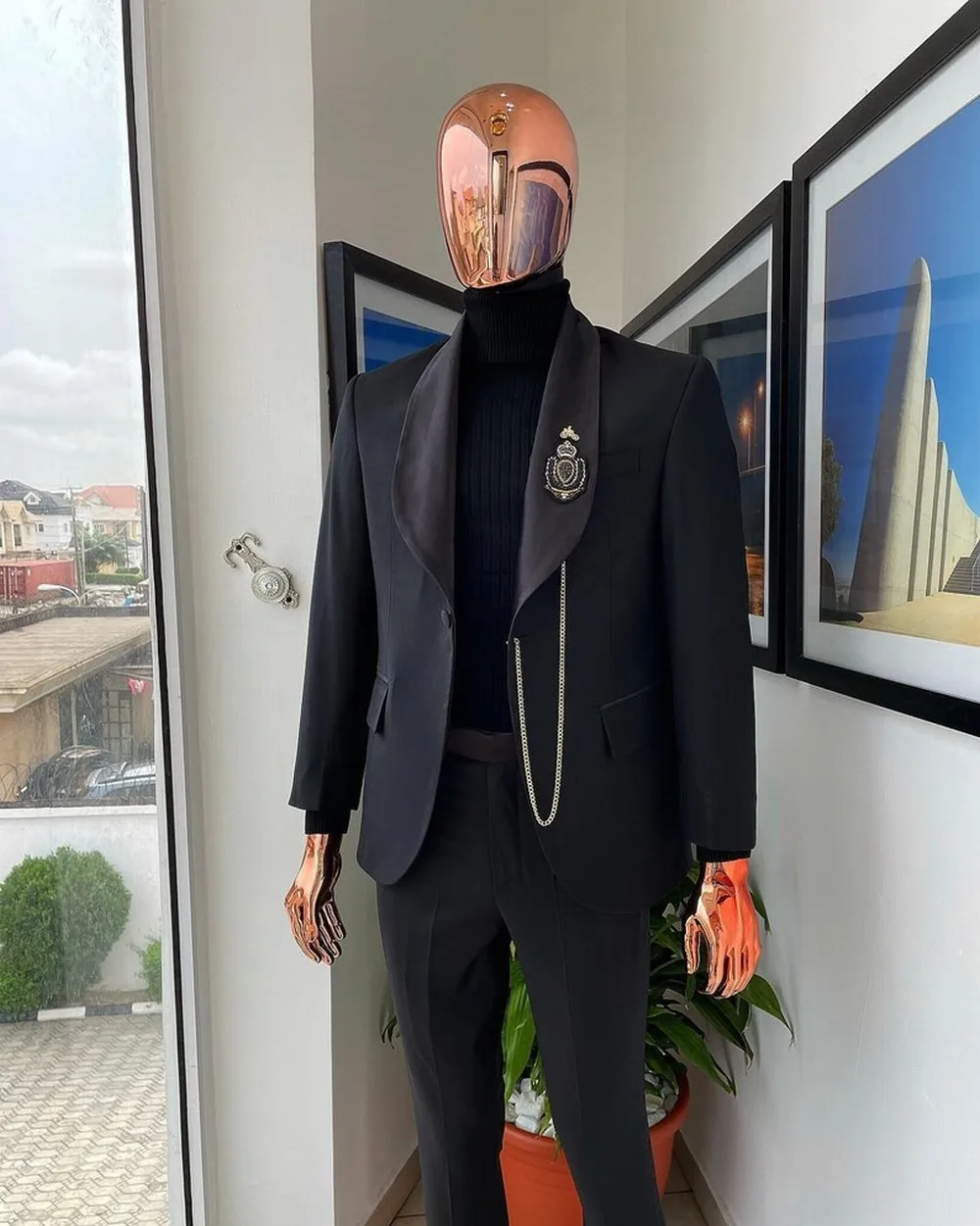 

Мужские Черные смокинги для жениха шафера выпускного свадебного вечера официальный деловой костюм комплект из 2 предметов пиджак и брюки