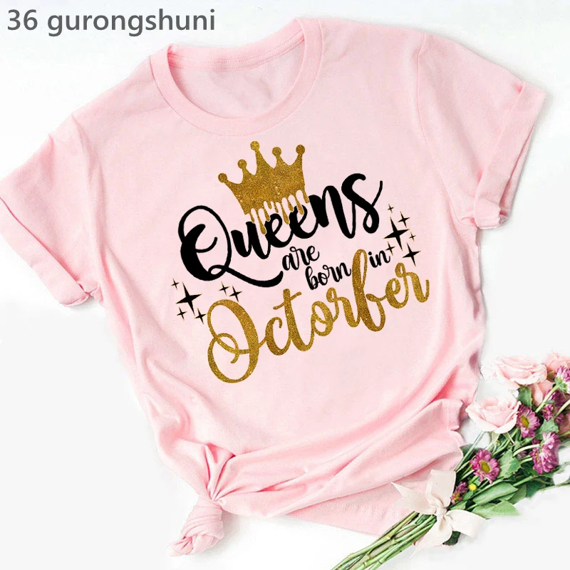 Summer Fashion Women’S T-Shirt Golden Crown Queen Are Born In January To December Graphic Print Tshirt Femme Birthday Gift Tops