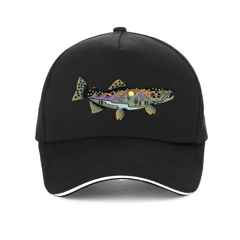 Cartoon Snake River Mountain Trout Outdoor Fishing Berretto Da Baseball Moda Uomo Donna Estate Campeggio Avventura Escursionismo Cappello A Cuffia
