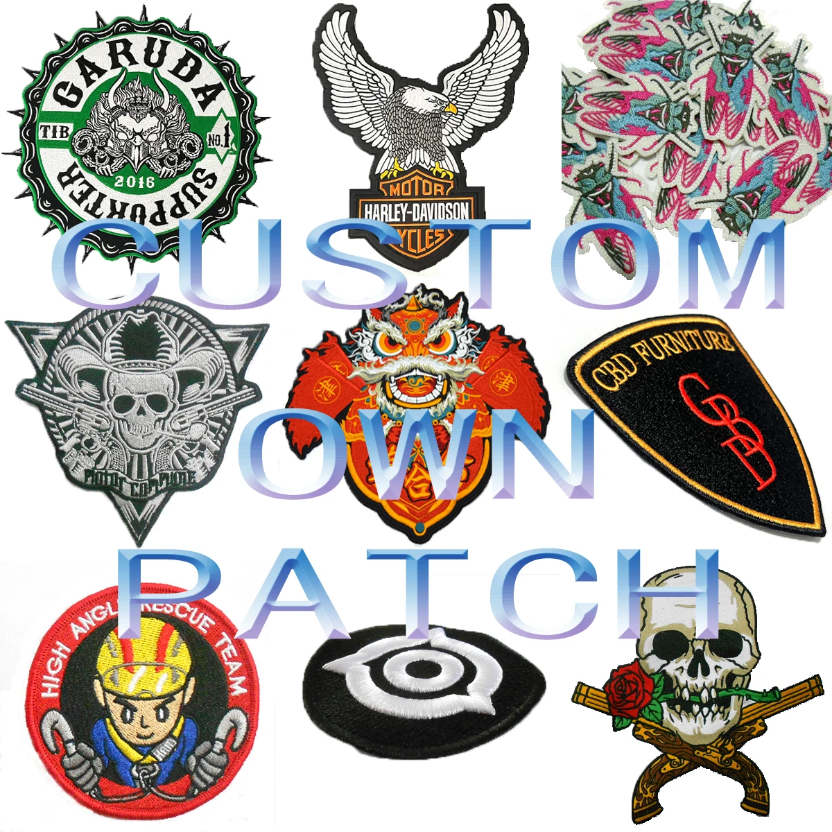Custom Your Own Design Patches Embroidery Iron on Brand Name Military Woven Printed Badges Hook and Loop  Patch for Clothing