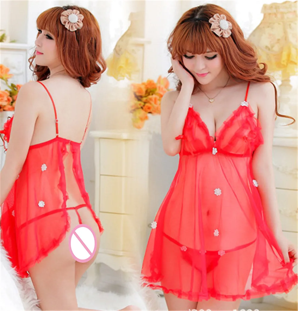 Women sexy lingerie intimates hot slips sling Backless lady fashion dress sexy underwear transparent lace full slip nightgown