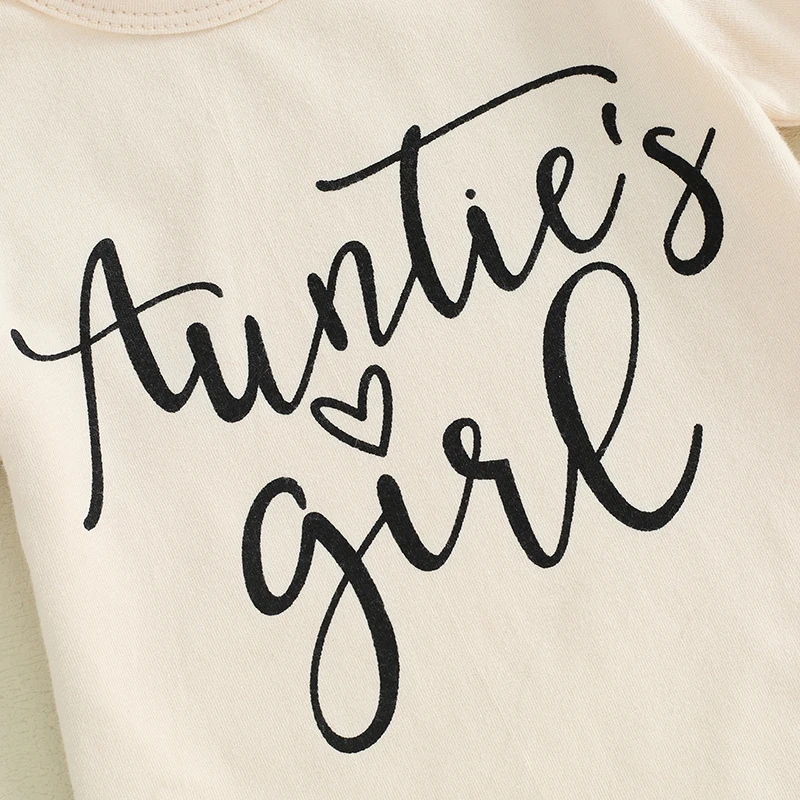 Description Picture 6 of itemGirls 3 Piece Set Short Sleeve Letter Print Romper Elastic Waist Frill Trim Shorts Headband Aunties Bestie Baby Clothes