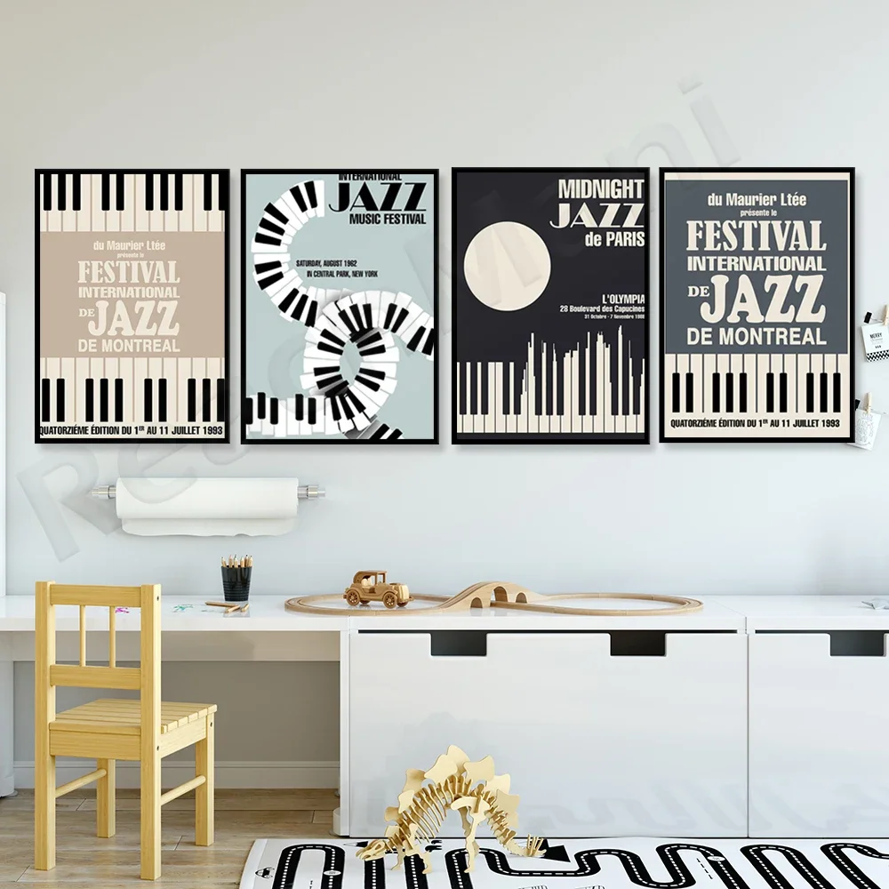 jazz festival poster, midnight jazz music, vintage concert print, piano wall art, abstract poster, minimalist poster