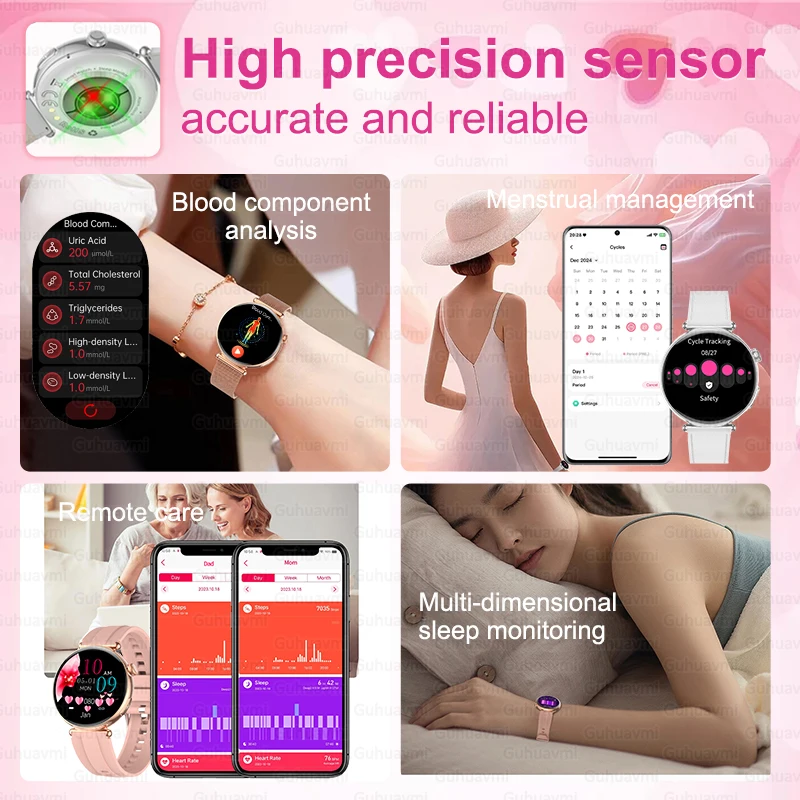 2026 New Women AI Smart Diagnosis Smart Watch HRV+ECG Uric Acid Blood Oxygen Health Monitor IP68 Waterproof Sports Smartwatches 4