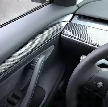 Per Tesla Model 3 Y, rivestimento interno per portiera, pannello console, adesivo decorativo in fibra di carbonio ABS, accessori auto 2021-2023