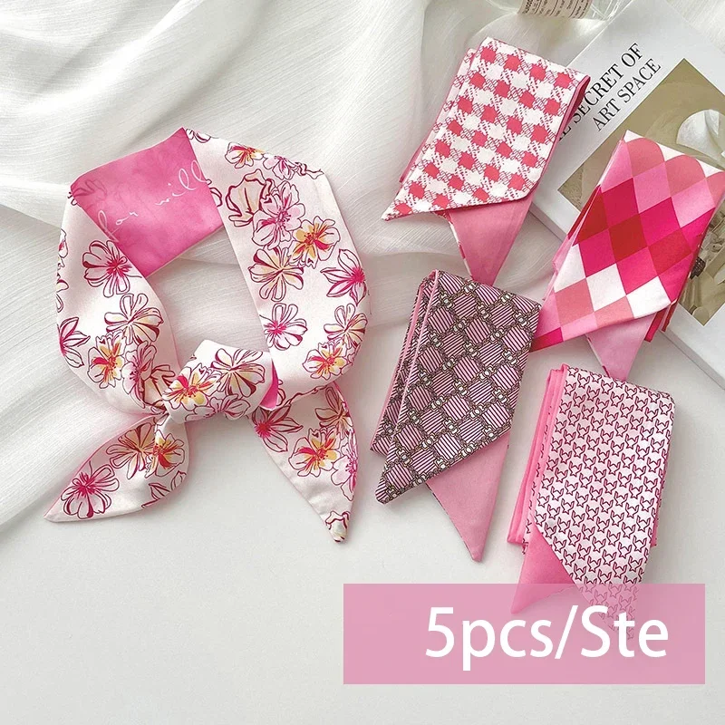 5pcs/set Series Silk Satin Scarf Women Cloth Hair Bands Headdress Accessories Lady Scarves Ribbon Neck Ties for Bag Handle 5