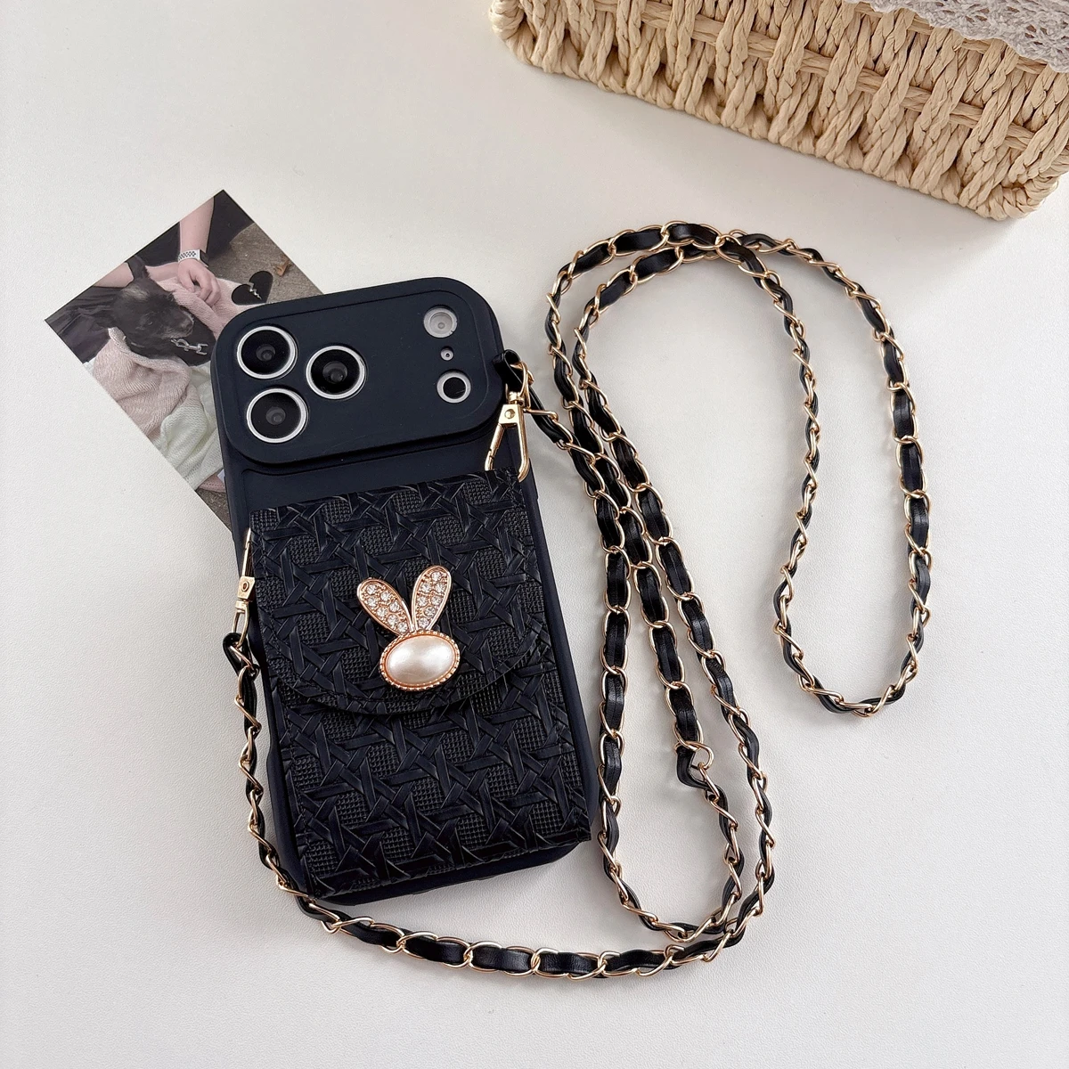 Rabbit Chain Multi-Card Wallet Phone Case with Soft Cover