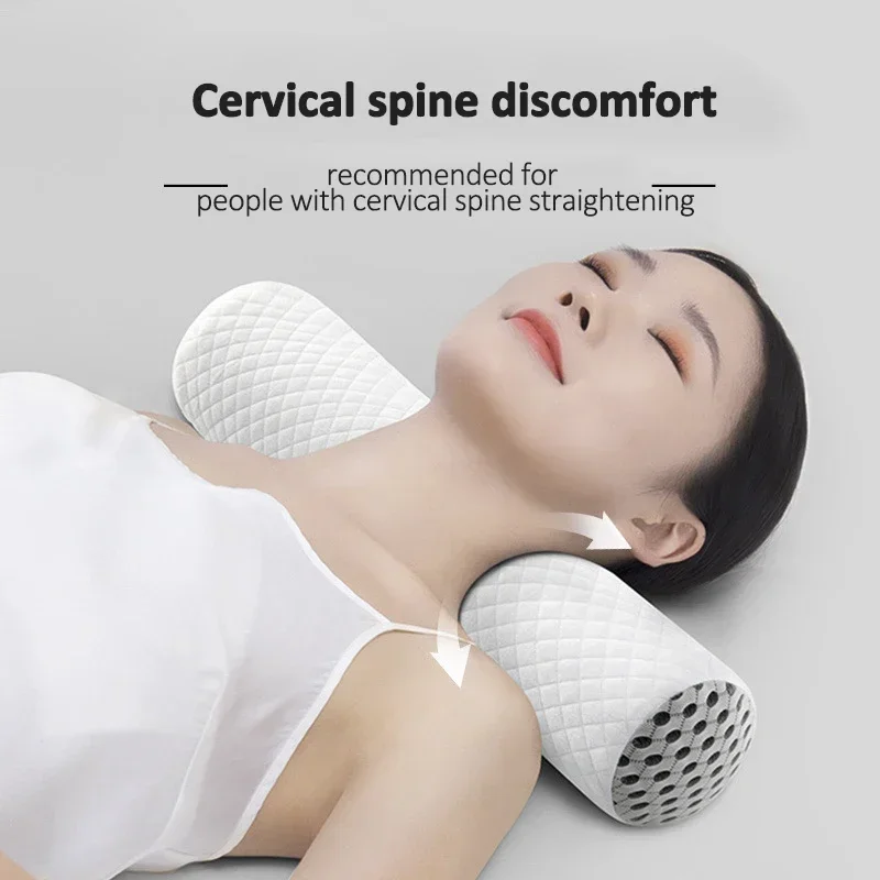 Round Neck Buckwheat Pillow Neck Support Cervical Pillow Buckwheat Hulls Filling Bolster for Cool Sleep Neck Support 43x10cm 5